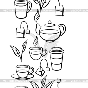 Pattern with tea items. Background with tea and - vector image