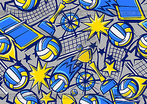 Pattern with volleyball items. Sport club  - vector clipart