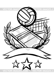 Эмблема с волейбольной символикой. Этикетка спортивного клуба - векторное изображение