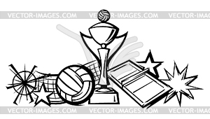 Card with volleyball items. Sport club  - vector image