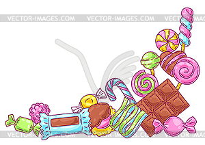 Background with candies and sweets. Design for - vector clip art