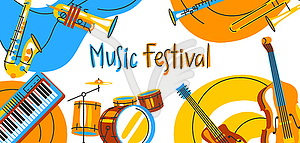 Poster with musical instruments. Jazz, blues and - vector image