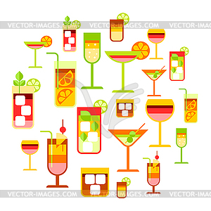Set with various cocktails. Alcoholic drinks and - vector image