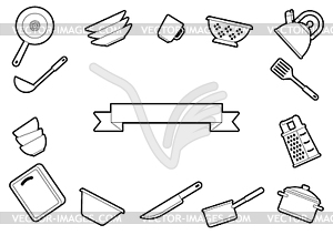 Background with kitchen utensils. Cooking tools - vector clipart