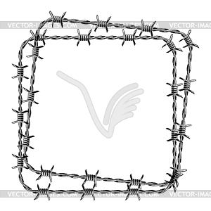 Barbed wire frame. Sharp barbwire border chain - vector image