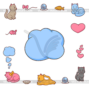 Background with cute kawaii cats. Fun animal  - vector clipart