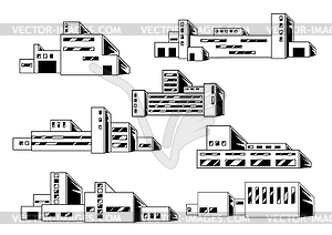 Set of industrial buildings. Urban manufactory - vector clipart