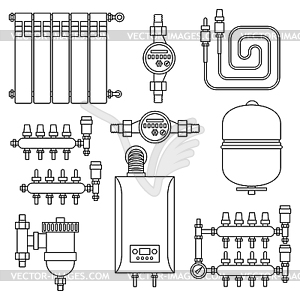 Set of objects for heating. Industrial plumbing - vector image