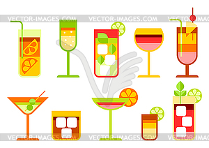 Set with various cocktails. Alcoholic drinks and - vector image