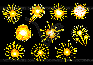 Набор золотых фейерверков. Изображение салюта для праздника - векторизованное изображение клипарта