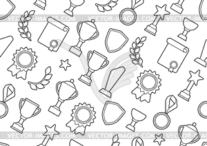 Awards and trophy pattern. Reward items for sports - vector image