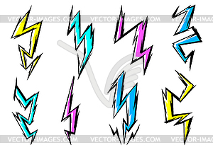 Set of cartoon lightnings. Grunge graffiti - vector clipart