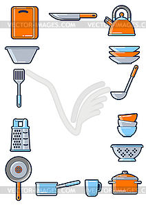 Background with kitchen utensils. Cooking tools - vector image