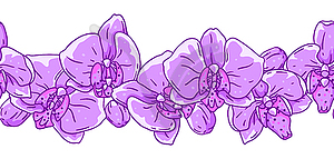 Узор с цветами орхидеи. Красивый декоративный - векторное графическое изображение