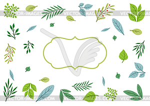 Background of sprigs with green leaves. Decorative - vector EPS clipart