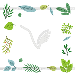 Frame of sprigs with green leaves. Decorative - vector clipart