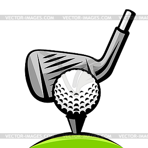 Клюшка для гольфа и мяч . Предмет или символ спортивного клуба - векторный клипарт / векторное изображение