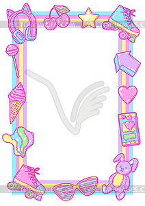 Frame with fashion girlish items. Colorful cute - vector clip art