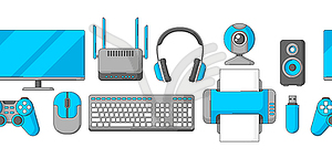 Pattern with computer equipment. Gaming technology - vector clipart