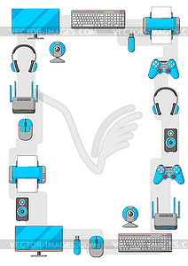 Рамка с компьютерным оборудованием. Игровая технология - это - векторный клипарт / векторное изображение