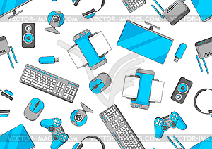 Pattern with computer equipment. Gaming technology - vector clip art