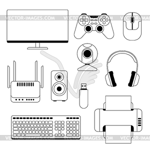 Set of computer equipment. Gaming technology and - vector image