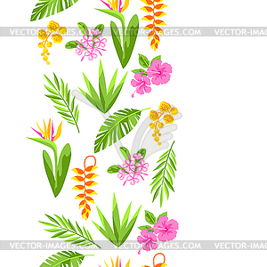 Pattern with tropical flowers. Decorative exotic - color vector clipart