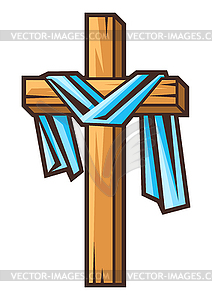 Christian wooden cross. Happy Easter image. - vector image