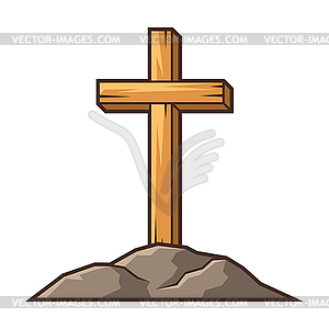 Christian wooden cross. Happy Easter image. - vector image