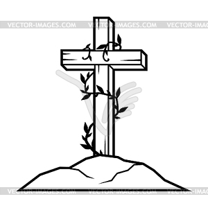 Christian wooden cross. Happy Easter image. - vector image