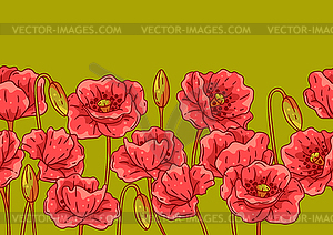 Pattern with poppies flowers. Beautiful decorative - vector clipart / vector image