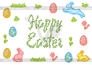 Happy Easter cute object card - vector image