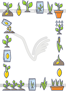 Planting seeds and growing frame. Agricultural, - color vector clipart