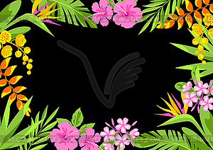 Background with tropical flowers. Decorative - vector image