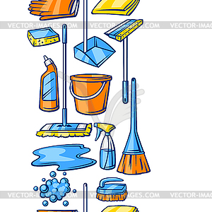 Pattern with cleaning items. Housekeeping backgroun - vector clipart