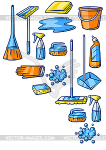 Background with cleaning items. Housekeeping for - vector clipart