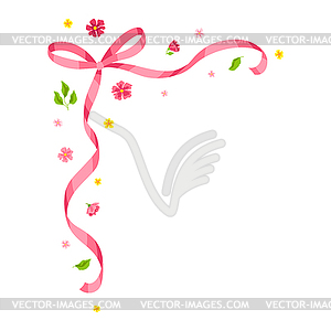 Ribbon with bow and flowers. Beautiful decorative - vector image