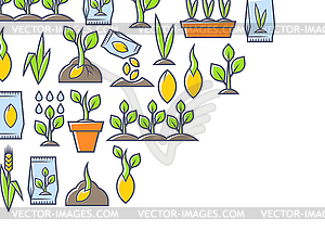 Planting seeds and growing card. Agricultural, - vector image