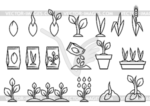 Planting seeds and growing set. Agricultural, - vector clip art