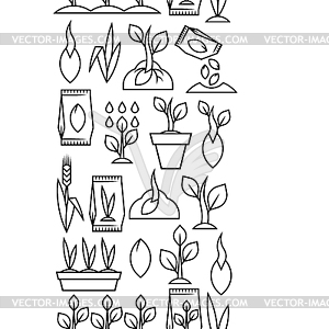 Planting seeds and growing pattern. Agricultural, - white & black vector clipart