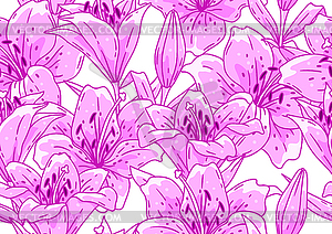 Pattern with lilies flowers. Beautiful decorative - vector clipart