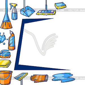Background with cleaning items. Housekeeping for - vector clip art