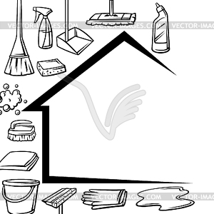 Background with cleaning items. Housekeeping for - vector clip art