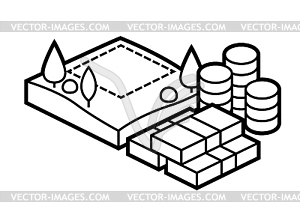Plot land and money. Real estate in isometry style - vector clipart