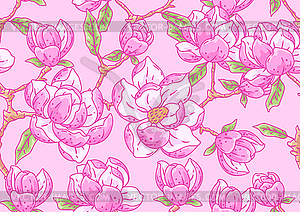 Pattern with magnolia flowers. Beautiful - royalty-free vector clipart