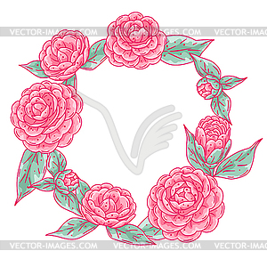 Frame with camellia flowers. Beautiful decorative - vector clipart