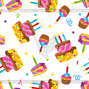 Happy Birthday cakes pattern. Celebration or holida - royalty-free vector clipart