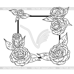 Frame with camellia flowers. Beautiful decorative - vector clipart