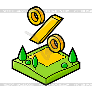 Plot land and percent. Real estate in isometry style - vector clipart