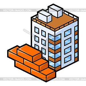 Дом из кирпича. Недвижимость в стиле изометрии - изображение в векторном виде